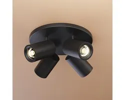 HOFTRONIC plafondlamp rond – 4 spots kantelbaar en draaibaar – excl gu10 fitting – dimbaar – aluminium matzwart – ip20 – led plafondlamp woonkamer slaapkamer zwart