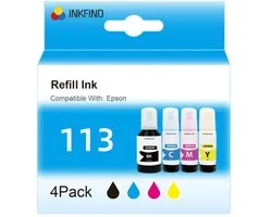 INKFIND 113 face d'encre pour Epson113 Epson 113 EcoTank multipack 4 couleurs pour Epson EcoTank ET-16150 ET-16600 ET-16605 ET-16650 ET-16655 ET-16685 ET-5150 ET-5170 ET-5185 ET-5800 ET-5805 ET-5850 ET-5855 ET-5880 ET-5885 Epson EcoTank Pro ET-16680