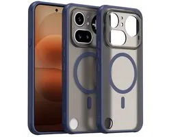 MobyDefend Hoesje - Geschikt voor Nothing Phone (4a) Pro - Case Geschikt voor MagSafe - Mat Transparant Met Gekleurde Rand - Blauw
