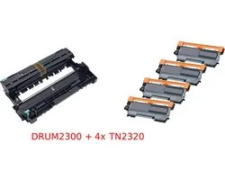 Marque privée KATRIZ® 1x DRUM DR2300 + 4x TONER TN2320 | pour Brother DCP L2500D / DCP L2540DN / HL-L2300D / HL-L2320D / HL-L2340DW / HL-L2365DW / FC L2700DW / MFC L2740DW | 5 pièces