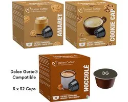 Italian Coffee - Cookie Cap, Amaretto, Hazelnoot - Geschikt voor Dolce Gusto Apparaat - 3 x 32 - Proefpakket