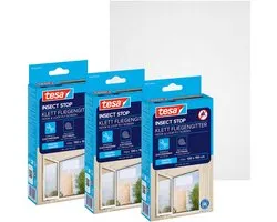 tesa INSECT STOP H&L Fly Screen for Window - hor met klittenband, op maat snijden, zonder boren, wit - 3x 130 x 150 cm