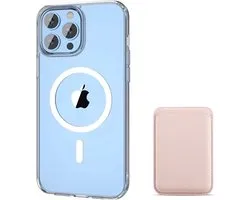 TG Techgrip - Hoesje Geschikt voor iPhone 15 Pro Magsafe compatible Transparant - Inclusief Magnetische Kaarthouder Wallet Card Holder Pasjeshouder Roze - Set Geschikt voor iPhone 15Pro
