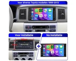 Autoradio 2/32GB met Carplay en Android auto | Geschikt voor Toyota Corolla Rav4 Hiace Yaris Hilux Terios Auris verso Verso Previa Camry 1999 - 2013 | Radio scherm met Navigatie | 1999 2000 2001 2002 2003 2004 2005 2006 2007 2008 2009 2010 2011