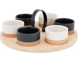 Cosy & Trendy Serveerplank bamboe - met 6x luxe schaaltjes - 25 x 25.5 cm - tapas hapjes en saus schaaltjes - party set