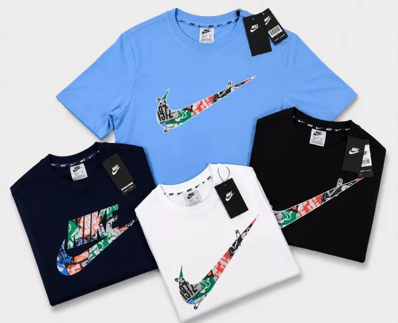 Nike Cotton T Shirt Mens Short Sleeve Sportswear Colour Logo Crew Neck Tee