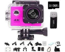 Caméra d'action 4K, caméscope Wi-Fi ultra grand-angle 140°, caméra de sport étanche pour l'extérieur, idéale pour les amateurs de photographie et de plongée, capturez chaque instant de votre vie (rose, 32 g)