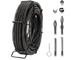 Ressort de débouchage - Spirale de nettoyage de canalisations - Professionnel - Longueur 20 m x 16 mm - Pour tuyaux 20–100 mm - Avec 7 lames - Noyau creux - Pour évier, drain de sol, toilette
