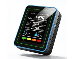 Moniteur de qualité de l'air 5-en-1 Analyse précise de l'air intérieur - Compteur de CO2 avec COVT HCHO Temp et Humidité - Détecteur de CO2 sans fil et portable – Moniteur de CO2 en temps réel avec affichage