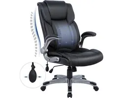 Fauteuil de bureau COLAMY Executive à dossier haut - Fauteuil de bureau ergonomique en cuir avec accoudoirs rembourrés et rabattables, inclinaison réglable et verrouillable, pivotant, idéal pour travailler ou étudier - Noir