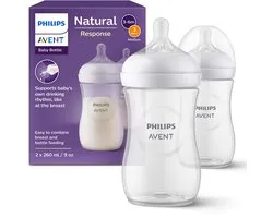 Biberon Philips Avent Natural Response - 2 Bouteilles - 260 ml - 0 Mois - Tétine Speed 3 - SCY903/02 - Biberons