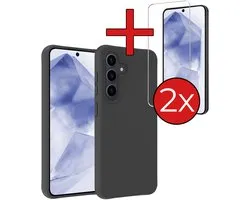 Coque Compatible avec Samsung A56 Coque Siliconen Housse Etui Avec 2x Protecteur D'écran - Coque Compatible avec Samsung Galaxy A56 Coque Housse Etui - Zwart