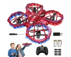 Mini Drone met Verlichting - RC Kinder Drone - obstakelsensor - 3 snelheden - 360° flip - 2 batterijen - voor kinderen en beginnende volwassenen