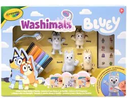 Crayola Washimals - Bluey - Kit de loisirs créatifs avec autocollants et 4 chiots, 6 feutres lavables, des autocollants et un pinceau - Jouets et cadeaux pour les enfants à partir de 3 ans