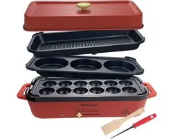 Poêle Électrique Grillée avec 3 Plaques Interchangeables pour Takoyaki, Crêpes et Steak