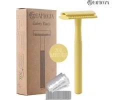 Bambooya Safety Razor + 20 scheermesjes - Scheermesjes voor vrouwen dames - Double Edge Single Blade - Yellow - Zero Waste Scheermesjes - Duurzaam Scheermesje