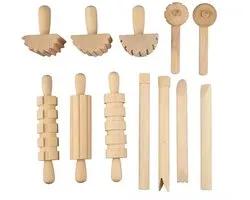 Houten klei tools - Duurzaam kinderspeelgoed - 12 stuks - Gereedschapset - Sensory play - Leuk voor klei of magisch zand - Vanaf 1 jaar - Play doh - Kinetisch zand - Klei speelgoed