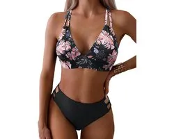 Yutdeng Badpak voor dames, 2-delig, V-hals, push-up, gevoerd, bikinitopjes, middelgroot, tweedelige bikiniset, halter, gekruiste bikini, zwemkleding, zomer, beachwear