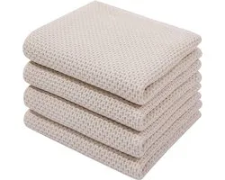 REDOM Set de Torchon de Cuisine 4 Pièces 34x73 cm – Torchons en Coton Doux et Absorbants avec Structure Gaufrée – Pour la Cuisine, le Nettoyage et l'Usage Quotidien – Blanc Cassé