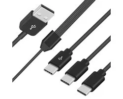 USB naar USB C splitter kabel 1 naar 3 (0,3 m), USB 2.0-stekker naar 3 USB C male splitter Y-kabel datasync en oplaadconnector voor LeTV Le 1, Le Pro, Le MAX, OnePlus 2 Nokia N1 Tablet