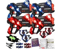 Oplaadbare Lasergame set voor Kinderen + 13 Gamemodes Boekje - 360° sensoren - 4 Persoons Laser Tag Set met 4 Laserguns en Vesten