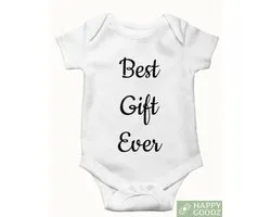 Happy Goodz Bébé Romper Best Gift Ever, annonce de grossesse / annonce, enceinte, 100 % coton, cadeau de maternité, barboteuse avec texte, futurs parents|0-3 mois - Sinterklaas ou cadeau de Noël