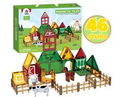BoefieBoef Magnetisch Speelgoed - 46-delig Boerderij Dieren Magnetic Tiles - Educatief Constructiespeelgoed met Licht - Kinder Bouwblokken voor Peuter & Kleuter 3+ Jaar - Compatibel met Magna-Tile & Magformer - jongen & meisje VerjaardagsCadeau