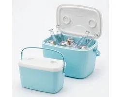 Lomera Koelbox Set van 2 - Draagbare Koelbox voor Camping - Strand - Picknick en Auto - Koelkist met Handvat - Coolbox - Koeltas - Frigobox - Koelbox Klein en Groot - Stapelbaar voor Outdoor en Reizen - Lichtblauw Wit