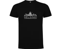 T-shirt Zwart avec imprimé couleur « Skyline Helsinki Finland – Esprit vacances – Coupe ajustée – Moderne », taille L