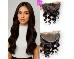 Frazimashop- Braziliaans Remy golf haar- transparent frontal lace- 16 inch - 100%Human Hair - donkerbruin - weave Body Wave 13x4 - 150% Dichtheid