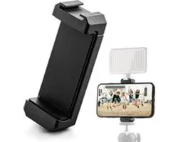 MOJOGEAR Universele Telefoonhouder voor statief met Cold Shoe Mount - Verstelbare telefoonklem voor smartphones tot 9,5 cm breed - Zwart