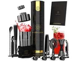 Cocktail Set van BarDeluxe® - 12-Delige Zwarte Cocktailset - Cocktail Shaker Set (750ml) - Kleur: Zwart - Inclusief Receptenboek