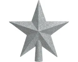 Decoris kerstboom piek - ster vorm - zilver - glitter - 19 cm - kunststof - kerstpiek