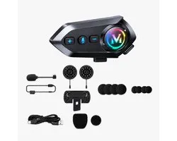 Kit oreillettes Bluetooth pour casque de moto - Communication sans fil pour casque - Avec microphone - Appels mains libres et écoute de musique - Design étanche - Convient pour moto et scooter - X12 Noir
