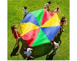 Megaform parachute speelgoed 6 meter met 16 handvatten multi.