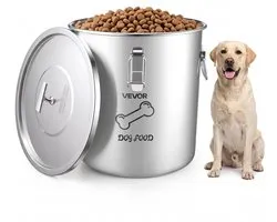 VEVOR 20L Mangeoire pour Chien en Acier Inoxydable, Idéale pour le Salon et la Cuisine, avec Poignées en Métal, Anneau en Silicone, Surface Polie Résistante à la Rouille et Couvercle Étanche
