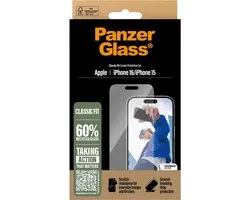 Protecteur d'écran PanzerGlass Classic Fit adapté à Apple iPhone 16 | Verre trempé | Case Friendly | Résistant aux rayures | Verre trempé