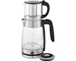 Schafer - Verres - Théière électrique - Théière - 1,8/ 0 litre - 2200W - Samovar - Bouilloire - 2en1 - Caydanlik - Caymatik