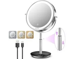 Miroir grossissant rechargeable Auxmir 1X/30X avec éclairage, hauteur réglable de 38 à 47 cm, miroir cosmétique de 9 pouces, 3 couleurs de lumière et luminosité réglable, miroir de maquillage double face rotatif à 360°