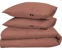 Housse de couette Uni - 100% satin de coton PIMA - qualité supérieure 300 TC - 1 personne 140x200/260cm - brique
