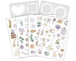Bruiloft Stickers Set – 6 Stickervellen – 4 Vel Bruiloft Shiny Stickers & 2 Vel Decoratieve Lijsten – Voor trouwalbum, kaarten, uitnodiging