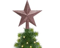 Decoris kerstboom piek - 1x - ster vorm - oudroze - glitter - 19 cm - kunststof - kerstpiek