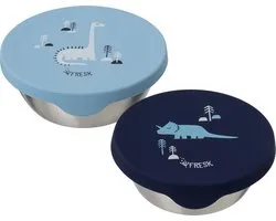 Fresk Snackbox voor Kinderen - 2 stuks - RVS Snackdoos - Vaatwasserbestendige Bewaarbakjes - Fruitbakje School - Vershoudbakjes - Fruitbox - Blauw - Dino