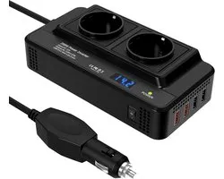 Auto Omvormer 12V - Spanningsomvormer - Gemodificeerde Sinus - 2x 230V Stopcontact - 4x 5V USB Oplaadpoorten - Splitter