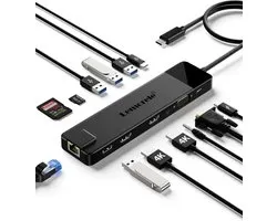 Lemorele™ TC100 USB-C Docking Station - 13-in-1 Hub - Dual HDMI 4K - VGA - Gigabit Ethernet - SD-kaartlezer - USB 3.0