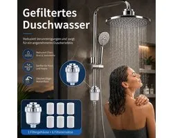 Douchewaterzuiveraar Geschikt voor 6 filters, waaronder een 5-micron PP-filter dat effectief roest, zand en kalkaanslag verwijdert, en een transparant Geschikt voorfilter Geschikt voor gebruik in de badkamer.