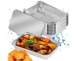 Barquettes en aluminium avec couvercle - Barquette jetable - Plats rectangulaires en aluminium - Barquettes en aluminium - 20 pièces - 260x190x60 mm - Barbecue et cuisson - Pour four, gril et congélateur - Argent