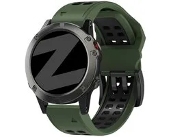 Bandz Sport 'Buckled' siliconen bandje geschikt voor Garmin Fenix 9 (Pro) 47mm - Fenix 8 (Pro-E-47mm) - Fenix 7 (Solar-Pro) - 6 (Solar-Pro) - Fenix 5 (Plus) / Forerunner 970 - 965 - 955 - 945 - 935 - 745 / Quatix 8 - 7 - 6 - 5 - Groen/Zwart