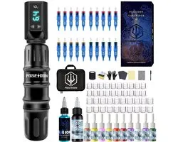 Tattoo Machine Set - Tattoo Machine Kit - Tattoo Pen - Beginnervriendelijk - Met Oefenhuid - 20 Naalden - Inkt Cups - 10 Inkt Kleuren