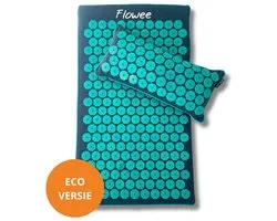 Flowee Spijkermat ECO & spijkerkussen SET - Grijs met zeegroen - Vulling Kokosvezels & Boekweitkaf (77x45+22x44cm) - Acupressuur Mat - Spijkerbed - Acupunctuur - Shakti Massage - Vijf jaar Garantie